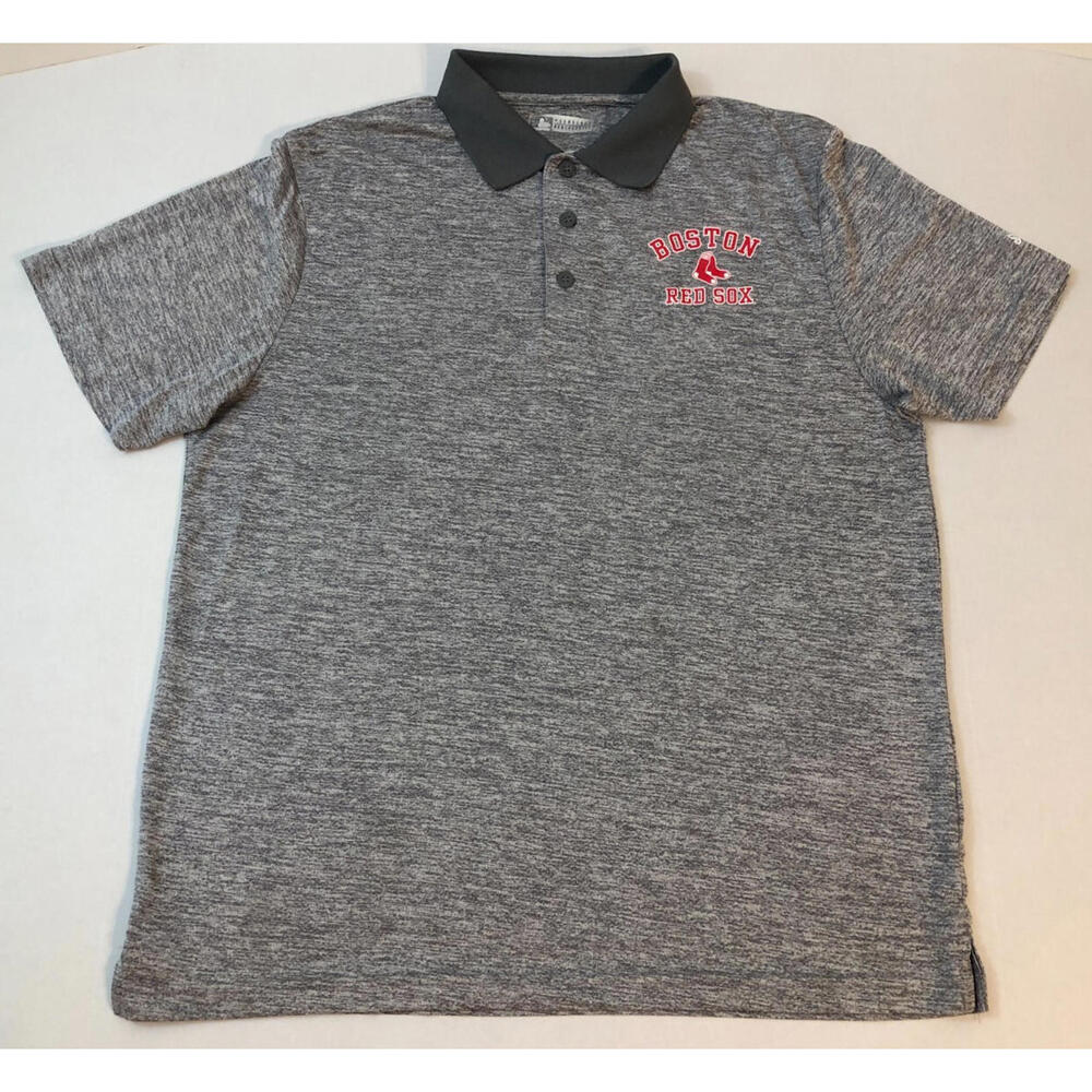 True Fan MLB Boston Red Sox Men's Polo Shirt Collared Heather Gray XL XLarge